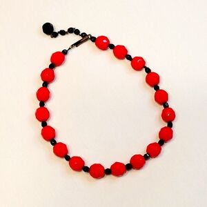 Western Germany Red and Black Faceted Glass Bead Choker Necklace 14" w/ Extender